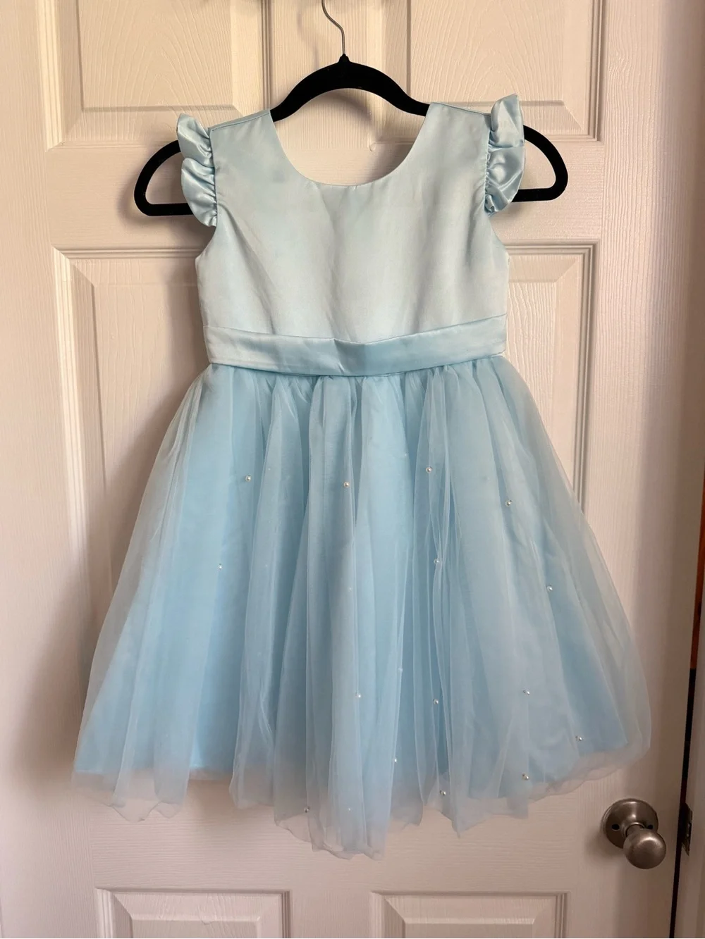Adrienne Powder Blue Satin & Tulle Party Dress